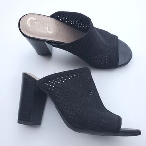 Sam Edelman 7 Circus Estelle Block Heel Mules Slide On heels Faux Suede Black